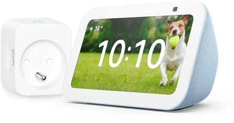 Echo Show 5 (3e génération) | Bleu-gris + WiZ Prise Connectée, Fonctionne avec Alexa - Kit de démarrage Maison connectée