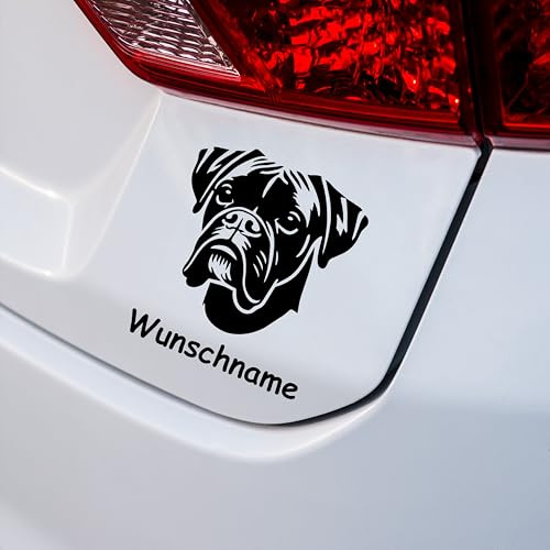 KLEBEKÖNIG Autoaufkleber - Boxer Hund mit Wunschtext - Tuning Haustier Hobby Deko Sticker Aufkleber Custom Hund Dog