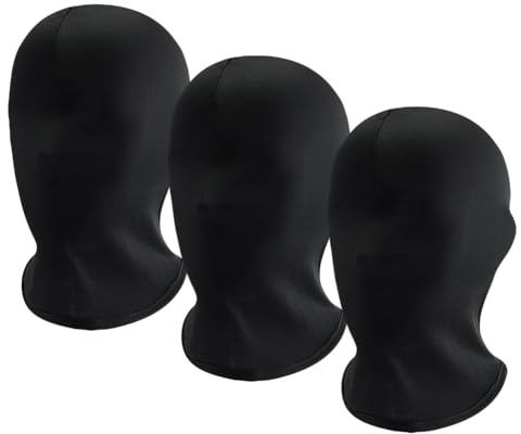 JIHUOO 3 Stück schwarze Vollgesichtsmaske, Vollmaske, Haubenmaske, Halloween, Gesichtsmaske, Kostüm, Vollkopfabdeckung, Verkleidung, Gesichtsmaske, Abdeckung, atmungsaktiv, elastisch, Kopfbedeckung,