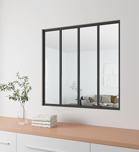 Aica Sanitär Fenster Glastrennwand 123x108cm Festverglasung Atelier-Glaswand,4mm Gehärtete Glas für Wohnzimmer,Büro,Küche,Spielzimmer,Schlafzimmer