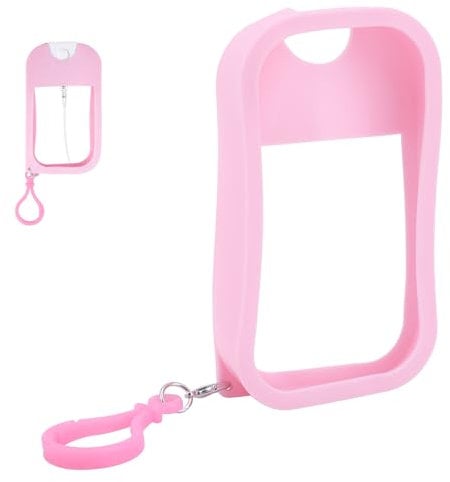 Gosknor Spray Hand Sanitizer Accessories, Silicone Portable Travel Card Spray Bottles Case with Colorful Case Keychain Hook Refillable Perfume Hand Sanitizer Makeup Storage (Pink)