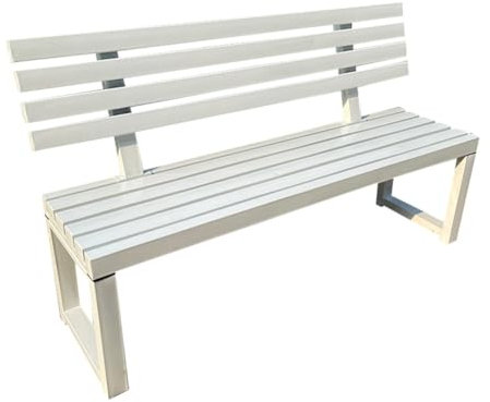 KXWOQ3ED Gartenbank Holz, Parkbank Holzbank mit Rückenlehne, Balkonbank Gartenmöbel Sitzbank, Außenbank Metall für Pool, Terrasse, Veranda(White,120cm)