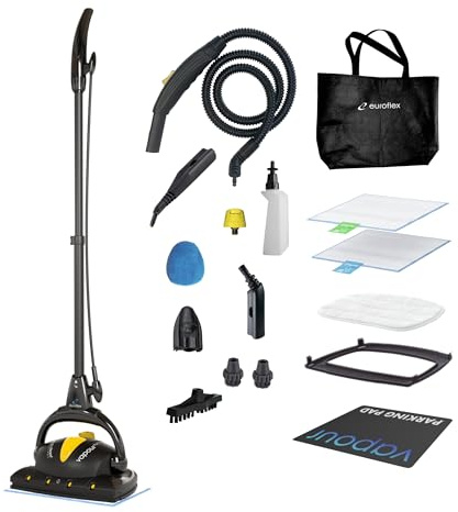 Euroflex Vapour Plus Steam Mop 18-Piece Set with Precision Floor Care Kit; Consumer Reports Recommended; 295°F & 50 PSI; Kills 99.9% Bacteria & Viruses incl. Influenza (H1N1); 5 Year Warranty