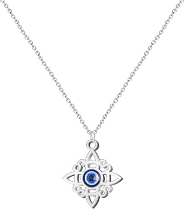 cotigo Halskette aus Edelstahl für Damen, Hexenknoten oder Faden + ein Armband mit 7 Knoten (kostenlos), doppelter Hexenknoten, Glücksbringer, Modeschmuck für Damen, Geschenk für Damen, Metatron