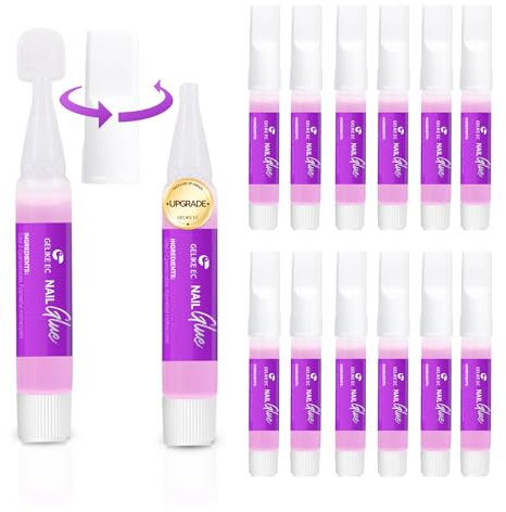 Gelike EC Extra Strong Nail Glue - 12 pcs Super Strong for False Nails Tips, Press On Nails, Quick-Drying, No Need UV Lamp, Long-Lasting for Broken Nail, Nail Tips, Nail Salon