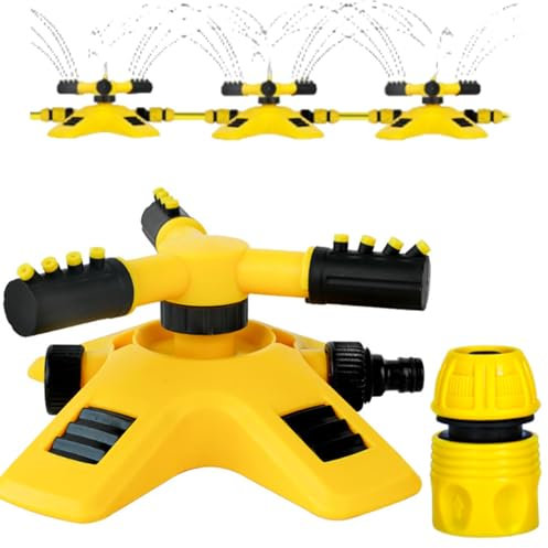 Aspersor automático de 360° con ángulo de pulverización ajustable, aspersor cuadrado para riego de césped y jardín, ahorro de agua, conector para manguera de jardín (rociador + 4 grifos)