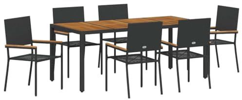 vidaXL Garden Dining Set 7 pcs Black 190 x 90 x 75 cm Poly Rattan, Beautiful Garden and Terrace, Modern Outdoor Dining Set, Durable Patio Furniture, Contemporary Table, Deck