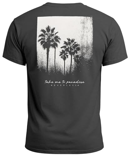 Neverless® Herren T-Shirt Backprint Sommer-Shirt mit Palmen Rückendruck & Vintage Grafik – Kurzarm Baumwollshirt im California Style Fashion Streetstyle