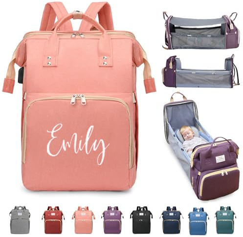 ELULAE Personalisierter 3-in-1-Wickeltaschen-Rucksack mit Wickelstation, multifunktionale große Baby-Wickeltaschen für Jungen und Mädchen, tragbar, individuelle leichte Wickeltasche