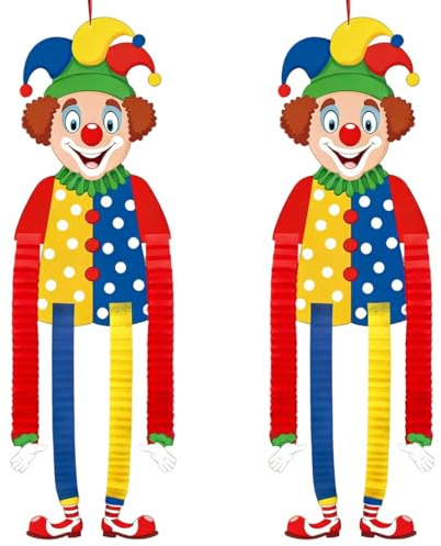 2 Stück Clown Deko Karneval, Clown Luftschlangen Karneval Girlande, Clow-n Deko Hängend, Clow-n Banner Dek-o, Faschingsdeko Clow-n für Karneva-l, Fasnacht, Zirkus, Kinderpartys, Geburststagsparty (A)