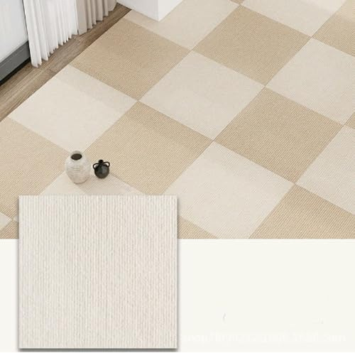 Selbstklebende Teppichfliesen – 30 x 30 cm, weiche Bodenfliesen – gepolsterter Bodenbelag for Schlafzimmer, Wohnzimmer, Büro(White,5 tiles)