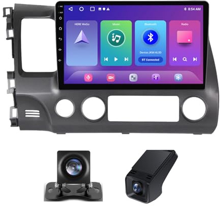 Android 14 For Honda Civic 8 2005-2012 Double Din Car Stereo with Wireless Carplay&Android Auto 9 Touch Screen Android Car Radio, GPS WiFi Bluetooth 5.0 FM/AM RDS Radio(C10 Pro)