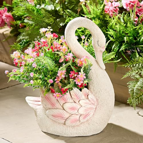 3 Pagen® Pflanztopf Schwan – Blumentopf im Schwan-Design mit rosa Details – Drainage-Boden zur Vermeidung von Staunässe – setzt Pflanzen & Blumen gekonnt in Szene - auch ohne Bepflanzung dekorativ