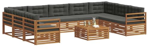 vidaXL Sofagarnituren 10 pcs Natur und Anthrazit Massivholz Akazie, Moderner Garten-Sofa, Outdoor-Sitzgruppe, Lounge-Set für die Terrasse, bequem und robust