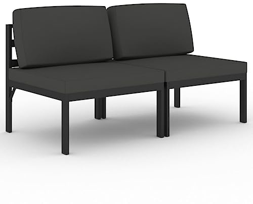 XHNIFBN Gartensofa 2-Sitzer Modulares Lounge-Set aus Aluminium Anthrazit – Sofa-Elemente für Terrasse und Garten – Komfortable Gartenmöbel inkl. Sitz- und Rückenkissen