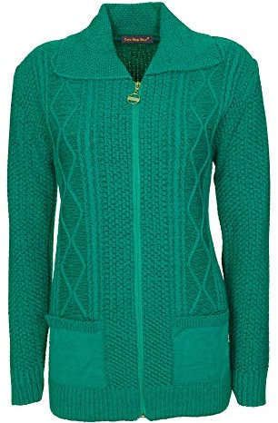 Lets Shop Shop Womens Zipped Cable Knit Long Sleeve Zip Through Fasten Jumper Top Ladies Classic Knitwear Zipper Cardigan Pullover Plus Size 10 12 14 16 18 20 22 24 Jade Green