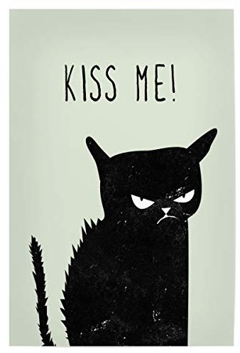 artboxONE Poster 30x20 cm Typografie Kiss me cat hochwertiger Design Kunstdruck - Bild Katze böse cat