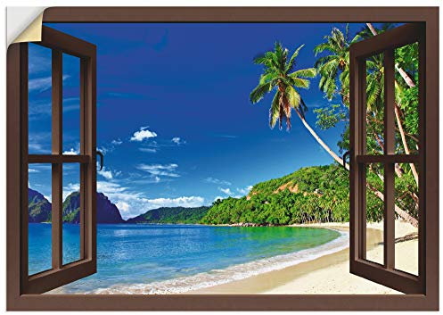 ARTland Wanddeko Wandtattoo selbstklebende Vinylfolie Fensterblick Karibik Südsee Strand Meer Insel Palmen Meerblick S9HZ