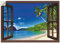 ARTland Wanddeko Wandtattoo selbstklebende Vinylfolie 70x50 cm Fensterblick Karibik Südsee Strand Meer Insel Palmen Meerblick S9HZ