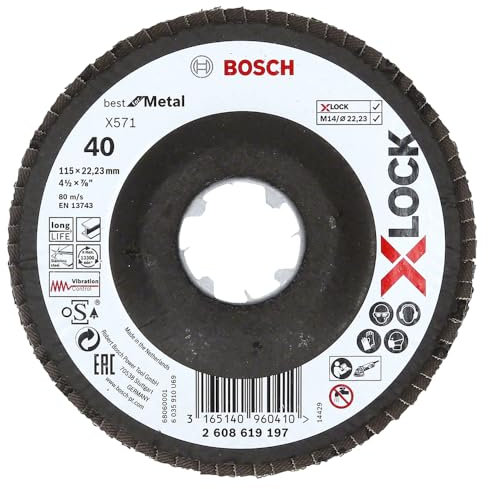 Bosch Professional 2608619197 Disco Lamellare Bombato, per Metallo, X-Lock, X571, Ø115 mm, Grana K40