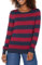 Amazon Essentials Damen Leichter, Langärmeliger Pullover Mit Rundhalsausschnitt (Erhältlich in Übergröße), Burgunderrot Marineblau Rugby-Streifen, M