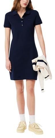 Lacoste Women's Short Sleeve Slim Fit Stretch Pique Polo Dress, Navy Blue, 4