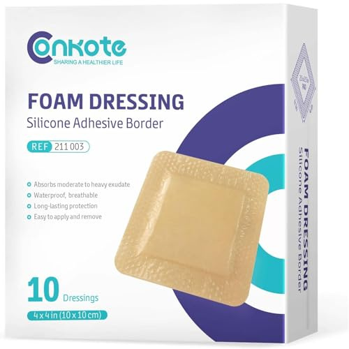 Large Silicone Bandages 4'' X 4'', Foam Dressings for Wound Care, 10 Pack