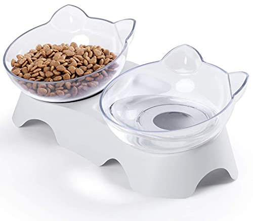 MILIFUN Katzennäpfe, Futternäpfe für Katzen, erhöhte Neigung, Anti-Erbrechen Kitty Schalen für Welpen und Häschen, orthopädische Katzennäpfe für Indoor-Katzen.