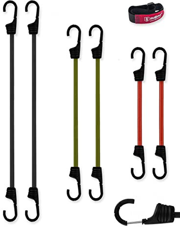 Magma Set mit 6 elastischen Spanngurten für Auto, Motorrad, Fahrrad, Camping, Fahrradträger, Anhänger, Markisen und Planen | Gummiseile (2 x (60cm,75cm,100cm))