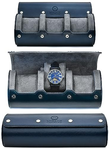 Watch Cases for Men - Watch Roll Travel Box - Storage Organizer and Display - Midnight Blue Mirage Watch Roll Case
