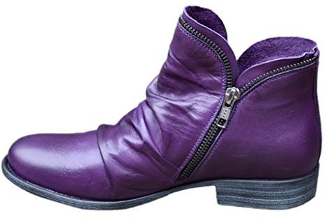Stivali Donna Moda Casual Retro Tinta Unita Scarpe Corte con Cerniera alla Caviglia (40,Viola)