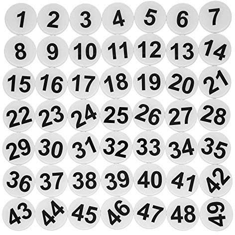 Runder Spind-Zahlenaufkleber, Zimmernummer, Türschild, mit Selbstklebeband (1–50, Weiß)
