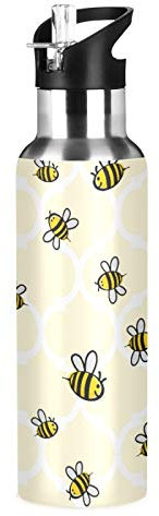 xigua Bouteille d'eau de sport isotherme de 623,7 g avec couvercle en paille en acier inoxydable - Bidon etanche anti-fuite - Jolies abeilles et marocaines