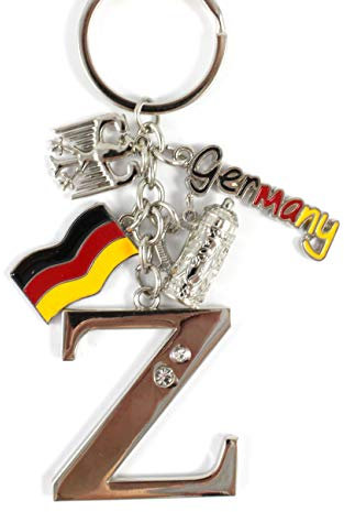 ELLUG Schlüsselanhänger H.: 11cm Buchstaben/Letter/Initalien/Alphabet/ABC mit Glitzersteinen & Charms Bierkrug/Adler/Deutschland-Fahne/Germany (Z)