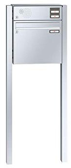 RENZ/Basic B/Freistehende Briefkastenanlage Standbriefkasten / V4A-Edelstahl/Volumen 17 L/zum Einbetonieren/Sprechsieb Oben/Dein-Briefkasten.de