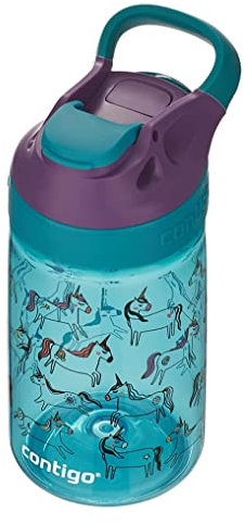 Contigo Gizmo Sip Kinder-Trinkflasche, BPA-freie robuste Wasserflasche, 100% auslaufsicher, intuitives Trinken auf Knopfdruck, einfache Reinigung, 420 ml Unicorn Eggplant