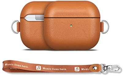 Haobobro Lederhülle für AirPods 3, tragbar mit Band, kompatibel mit kabellosen Ladegeräten, Braun