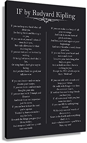 Autlry IF You Can Keep Your Head Gedicht Rudyard Kipling Zitate auf Leinwand, 40 x 60 cm, Schwarz