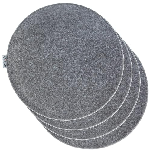 Brandsseller 4er Set Sitzkissen aus Filz Ø 35x2 cm – Robuste Stuhlauflagen für innen und außen, rundes Sitzpolster, strapazierfähiges Kissen für Stühle – Dunkelgrau