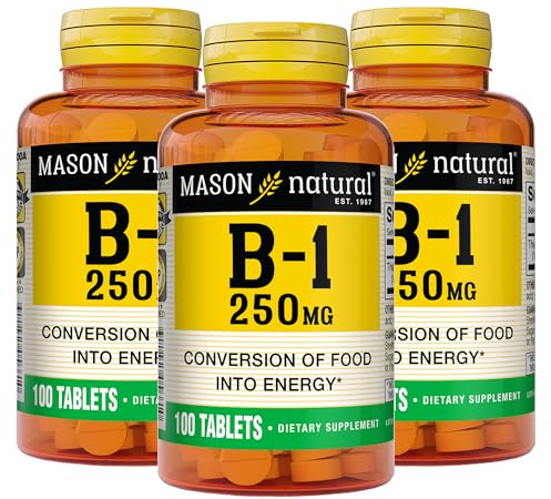 MASON NATURAL Vitamin B1 Thiamine 250 mg, 300,Day Supply, Dietary Supplement to Support Natural Energy Levels, 100 Tablets (Pack of 3)