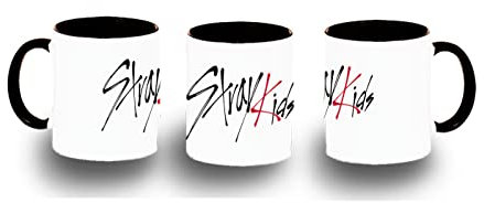 MERCHANDMANIA TAZA NEGRA stray kids logo cantantes kpop color mug.
