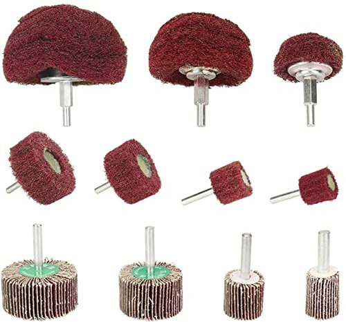 BaiNuo Mini Flap Wheel Abrasive Scouring Pad Grinding Head Buffing Wheels Drill Sanding Attachment Set, 1/4-Inch Shank for Metal Polishing Mirror Effect (11Pack)
