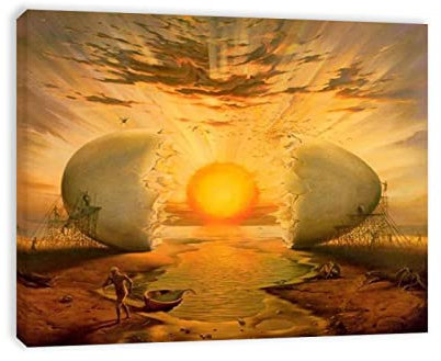 Gerahmt-Leinwandbilder-Salvador Dali(Ei Sonnenstrahlen)-Ölgemälde auf Leinwand-Berühmte Kunstdrucke-Surrealismus Poster und Drucke-Reproduktion Leinwand Wandkunst Bilder 30x40cm(12x16in)Gerahmt