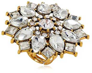 Boho Geometrischer CZ Blume Statement Ring für Frauen Mädchen Goldton Bohemian Antik Mosaik Kristall Erweiterbar Verstellbar Open Wrap Fingerringe Komfort Fit Übertriebener Indischer Bollywood Party