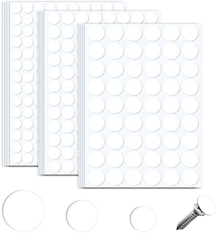 Bekecidi Schraubenabdeckung Weiß, 1160 Stück Selbstklebende Abdeckkappen für Möbel in 3 Größe, Abdeckkappen für Schrauben, 12mm/15mm/21mm Möbelpflaster für Möbel, Schrank, Tür