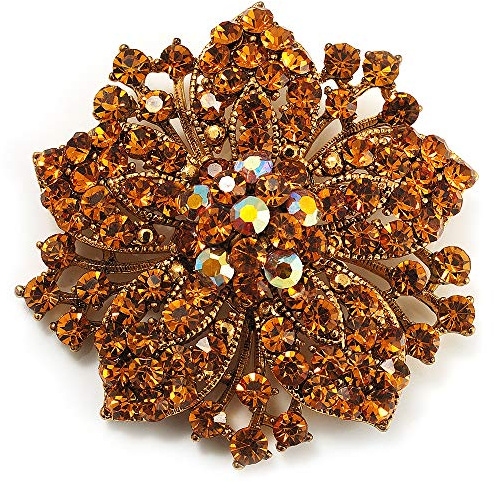 Victorian Corsage Flower Brooch (Gold & Amber Coloured)