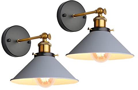 iDEGU 2 Stück Wandleuchten, Retro Wandlampe im Metall Lampenschirm mit 240° Verstellbare Moderne Deckenlampe Wandspots für Schlafzimmer Wohnzimmer Flur, 22CM (Grau)