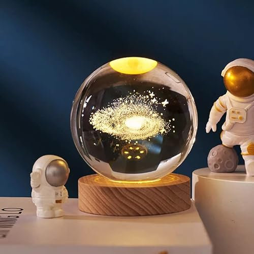Shop-UP! Lampe Galaxie 3D Kristall Kugel groß mit Fuß und USB LED Licht inklusive Geschenkbox Nachtlicht
