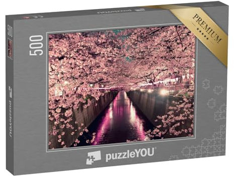 puzzleYOU: Puzzle 500 Teile „Kirschblüten bei Nacht in Tokio“ – aus der Puzzle-Kollektion Tokio, Städte Weltweit