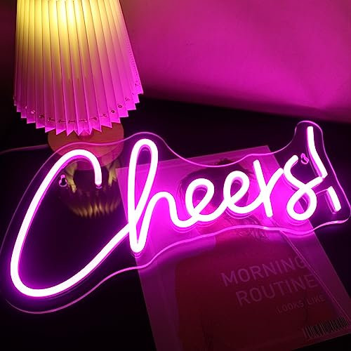 Nordstylee LED Cheers Pink Neon Sign Word Light Up Signs for Bedroom Home Game Room Beer Bar Club Pub Hotal Desk Wall Art Decorations Party Light(pink)